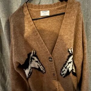 Old Navy Tan Cardigan with Horse Design